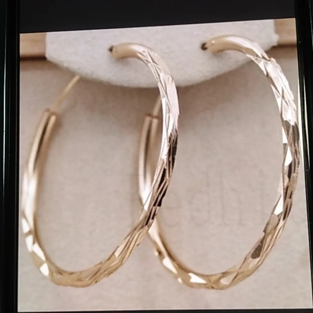 New 1.5 Yellow Gold  Hoop Earrings - Picture 2 of 6